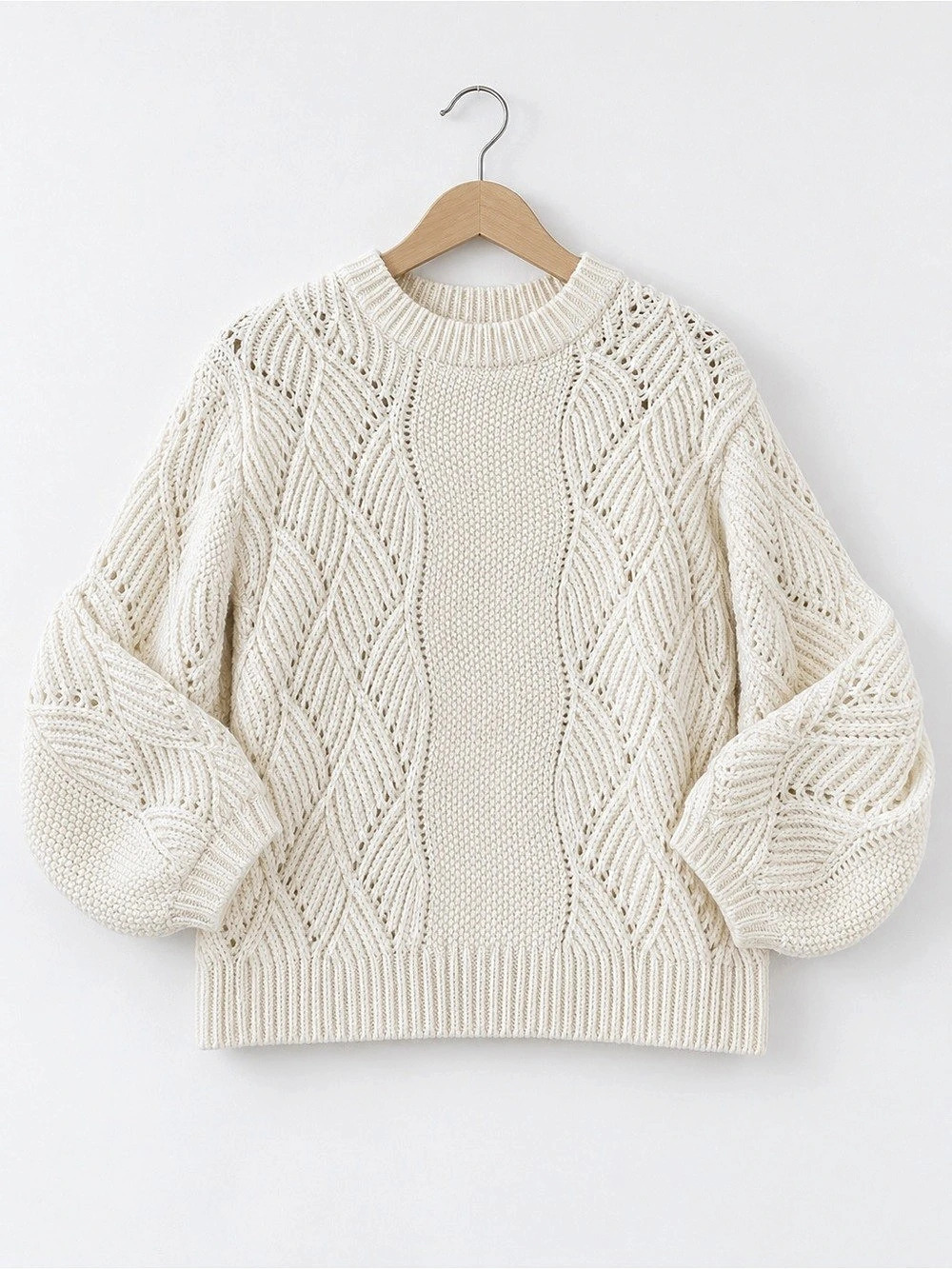 ICHI Kamara Sweater Cable Knit Crewneck Cream XS-M See Measurements